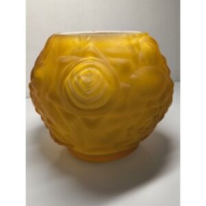 Vintage LG Wright Fenton Puffy Rose Vase Cased Glass Amber Yellow Gold 3D Flower